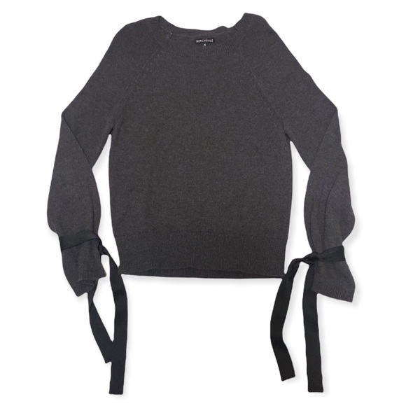 J. Crew Mercantile Ribbon Tie Bell Sleeve Charcoal Sweater - Picture 3 of 8